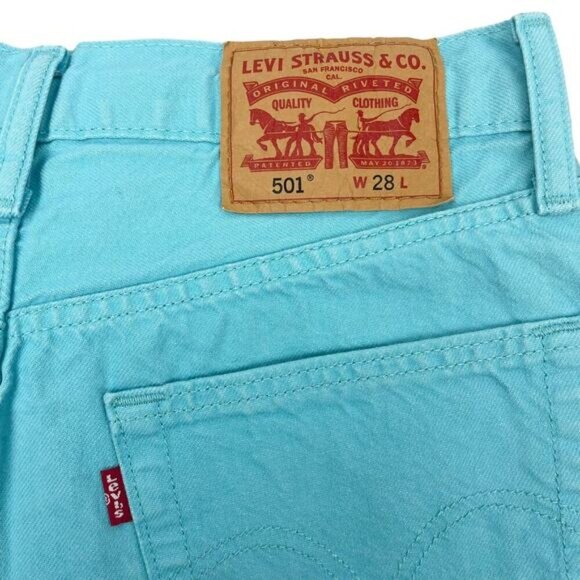 LEVI'S 501 Original Button Fly Cuffed Hem Denim Short Sz 28 Blue - Picture 5 of 6